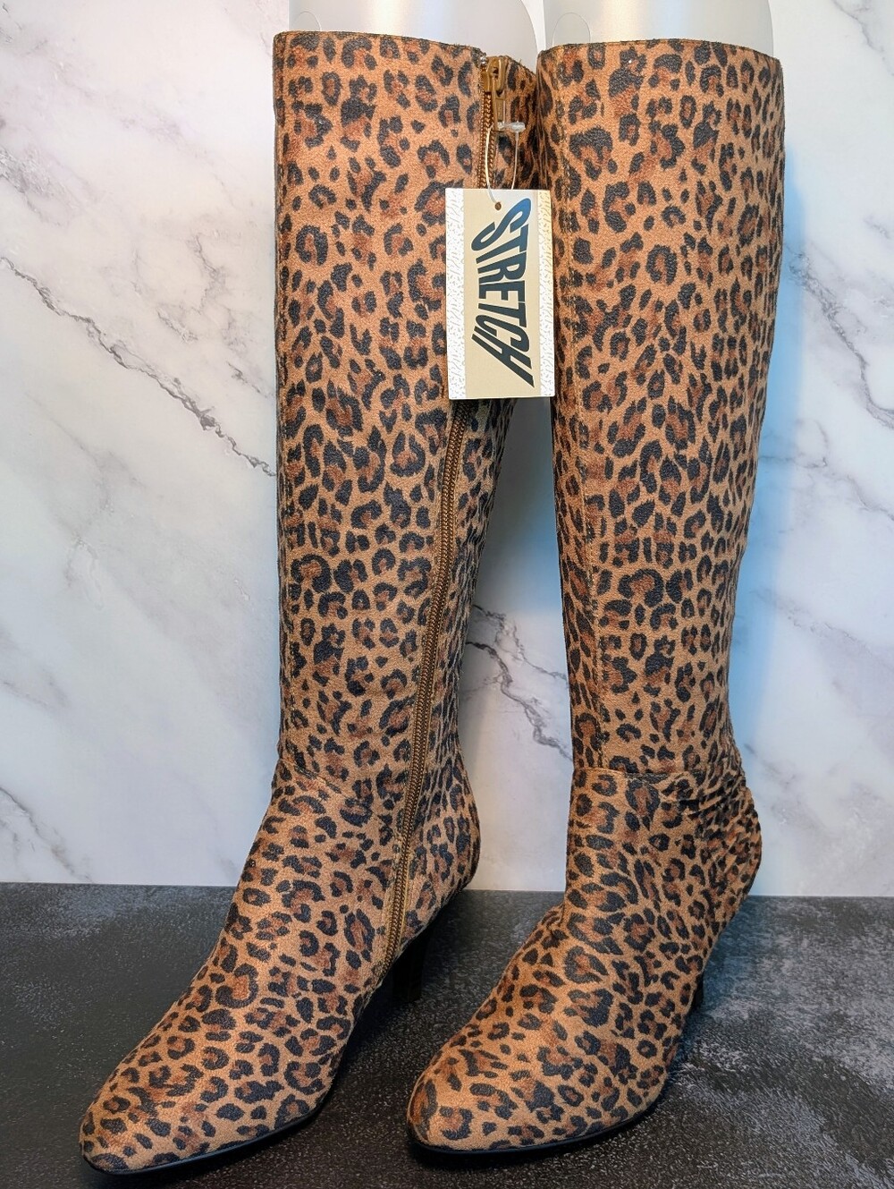 Leopard Print Stretch Knee-High Boots